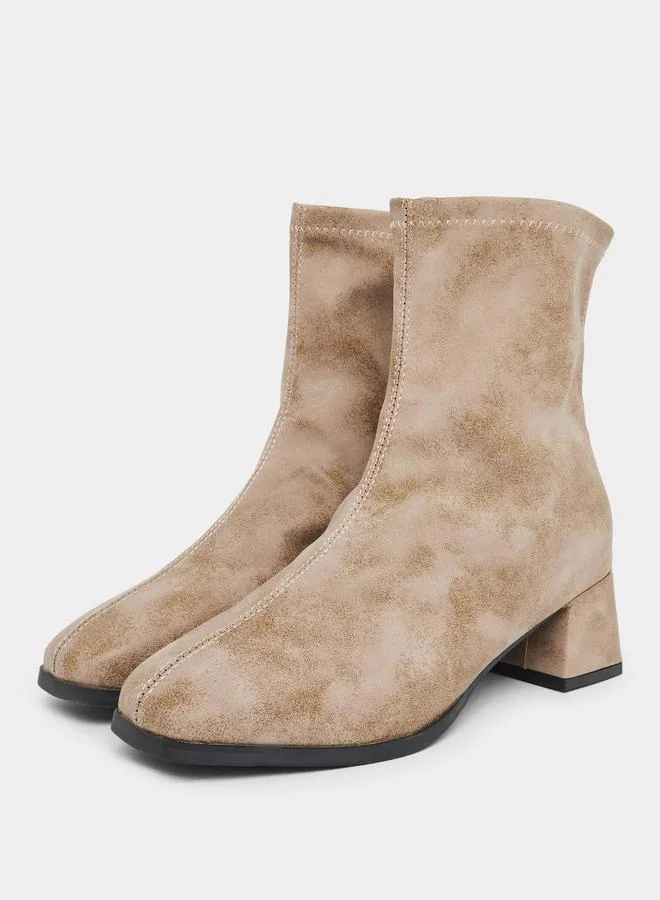 Take Two Women Beige Block Heel Ankle Boots